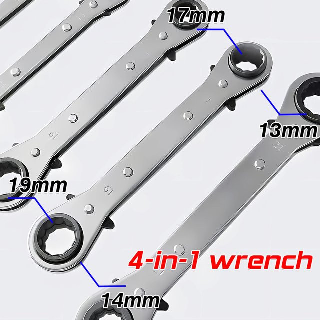 YQXINQIDZ 4-in-1 Ratschenschlüssel-Set aus Chrom-Vanadium-Stahl in Silber, Doppelkopfring-Schraubenschlüssel mit den Größen 6 bis 21 mm - Bild 1