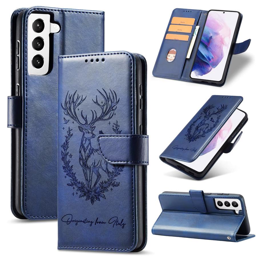 3D Tier Leder Handyhülle mit Brieftaschenfunktion für Samsung Galaxy Modelle in Blau - Bild 3