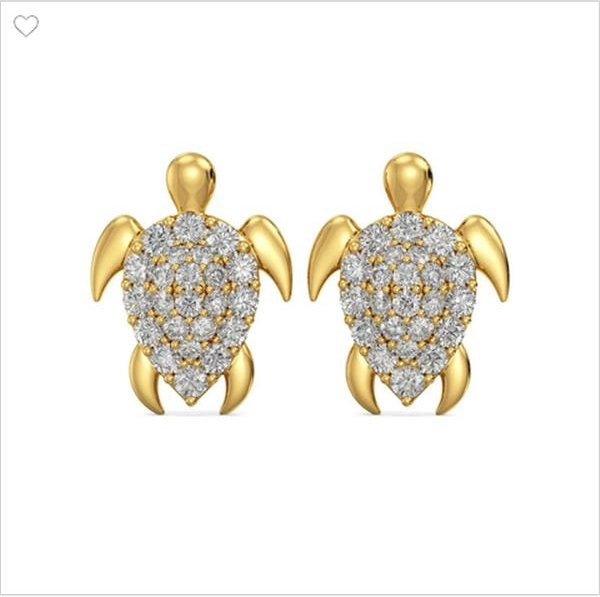 YIRAN Jewelry Ohrstecker, Meeresschildkröte, Weiße Kristall, Gelbgoldfarbe, Damen - Bild 1