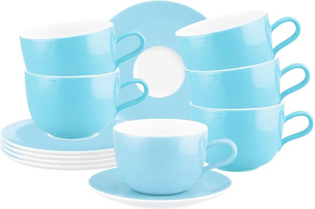 Seltmann Weiden Milchkaffeetassen mit Untertassen Liberty Pure Colors Blau 6er Set 380 ml - Bild 1