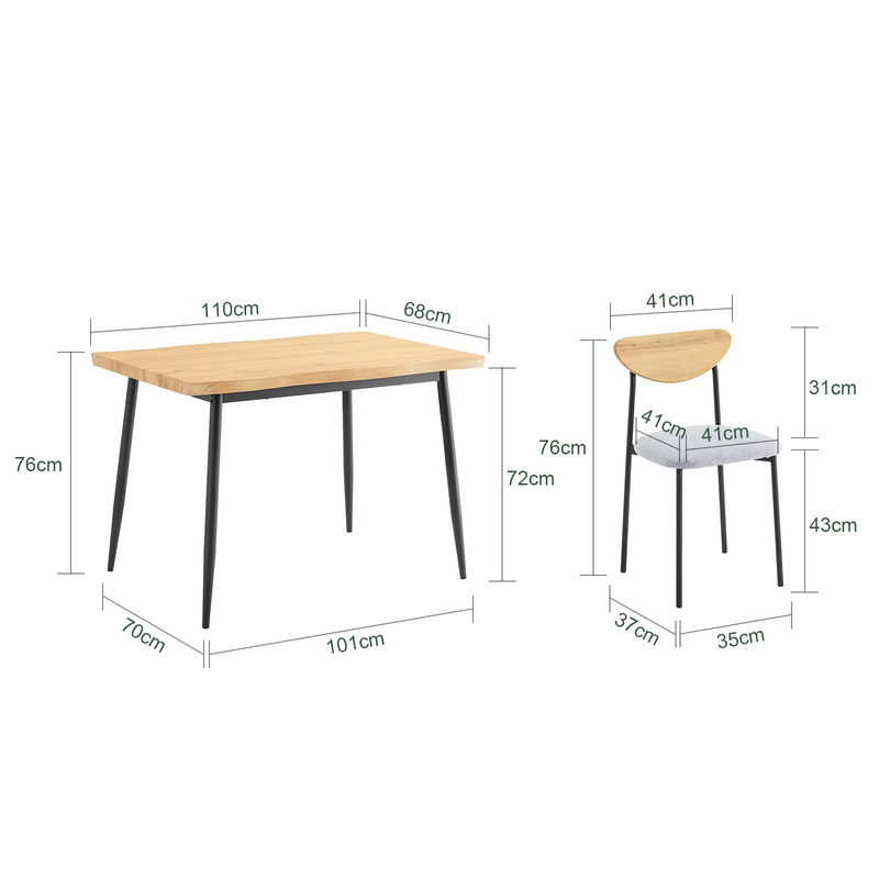 SoBuy Essgruppe 5-teilig im skandinavischen Design mit 4 Stühlen in Natur und Grau mit Stoffbezug B/T/H: 110 x 70 x 76 cm - Bild 2