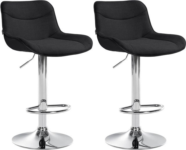 DELUKE Barhocker 2er Set TAMPA Schwarz Stoff und Kunstleder mit Lehne und Chromgestell - Bild 1