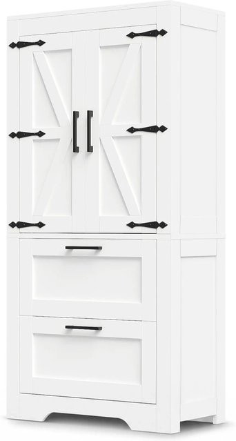 Merax Küchenschrank in Weiß im Landhausstil mit 2 Schubladen und Türen, B/T/H: 60 x 30 x 128 cm - Bild 1