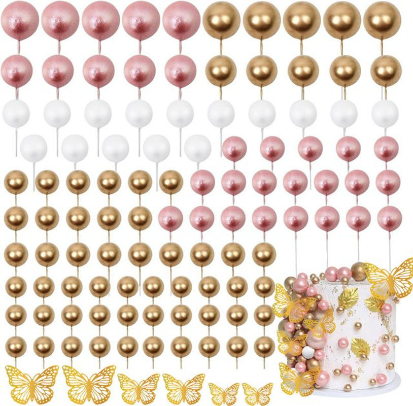 109 Stück CakeTopper und CupcakeTopper Set aus Kunststoff in Lila und Mehrfarbig für Geburtstag und Hochzeitstag mit runden Bällen - Bild 1