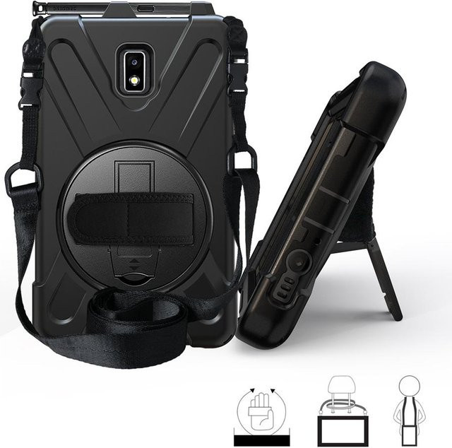 Stoßfeste Samsung Galaxy Tab Active 2 T390 T395 T397 Schutzhülle aus PC und Silikon mit Schultergurt und Ständer in Schwarz - Bild 1