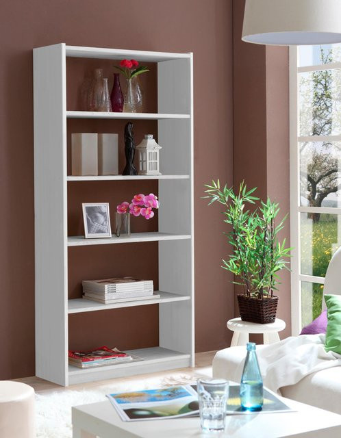 TiCAA Standregal Bücherregal aus Kiefer und MDF in Weiß - Bild 1