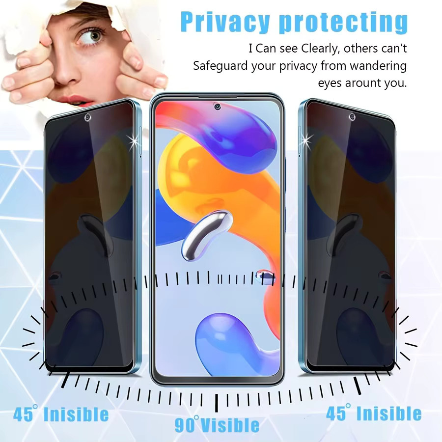Xiaomi Anti-Spy Privatsphäre Panzerglas Display Schutzfolie für Redmi Note 13 12 11 Pro 12S 11S 10S 9S 10 13C 12C 10C 8 transparent - Bild 2