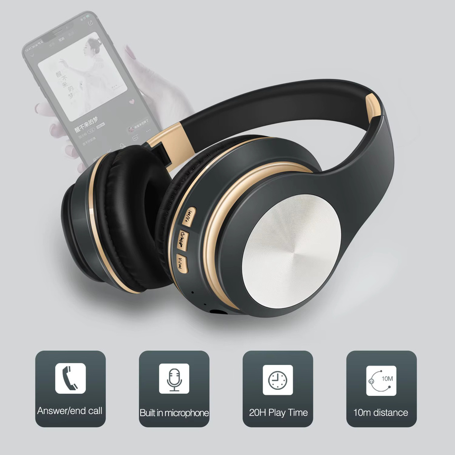 CATASSU Bluetooth Over-Ear Kopfhörer mit Geräuschunterdrückung und Mikrofon, faltbares kabelloses HIFI-Stereo-Gaming-Headset in Schwarz und Grau - Bild 2