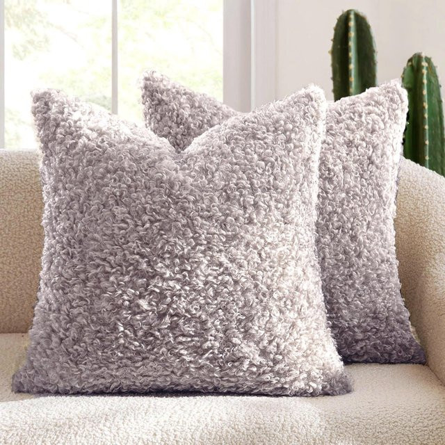 JMG Clothing Lammfell Kissenbezug aus Teddy-Plüsch in Grau, B/T: 40 x 40 cm - Bild 1