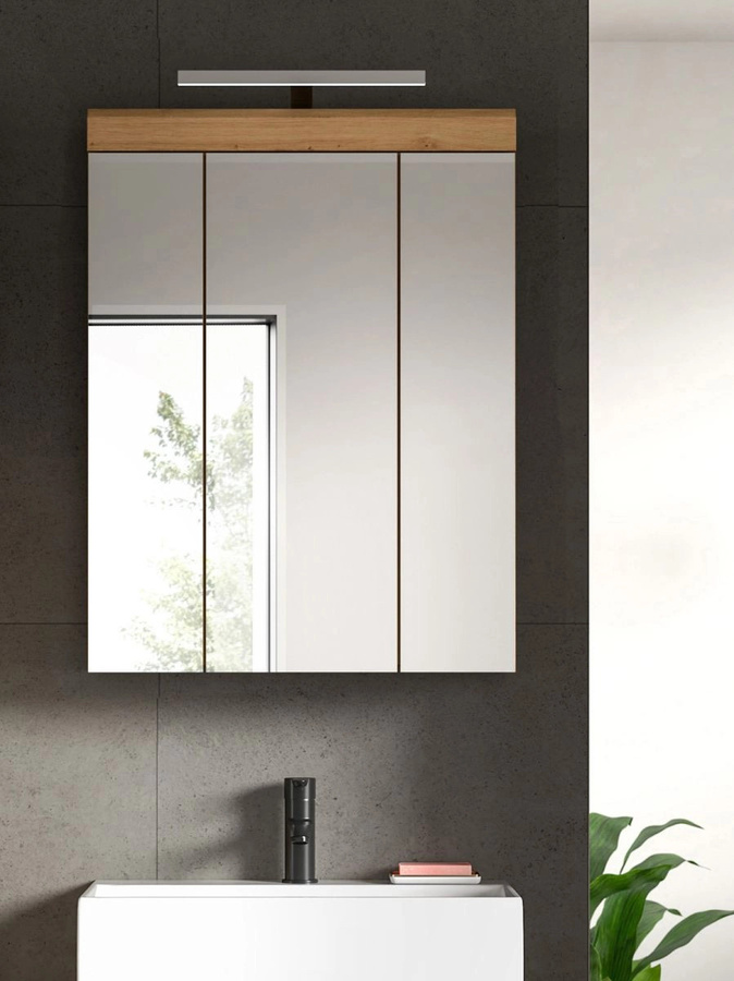 Inn.Furn Badezimmer Spiegelschrank Shawn in Eiche, Breite: 60 cm, mit LED-Beleuchtung und Glastüren - Bild 4