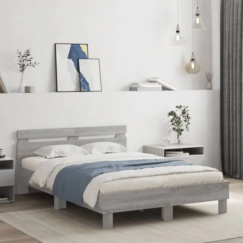Vidaxl Einzelbett Bettgestell mit Kopfteil aus Holzwerkstoff in Grau, B/T/H: 120 x 200 cm - Bild 1