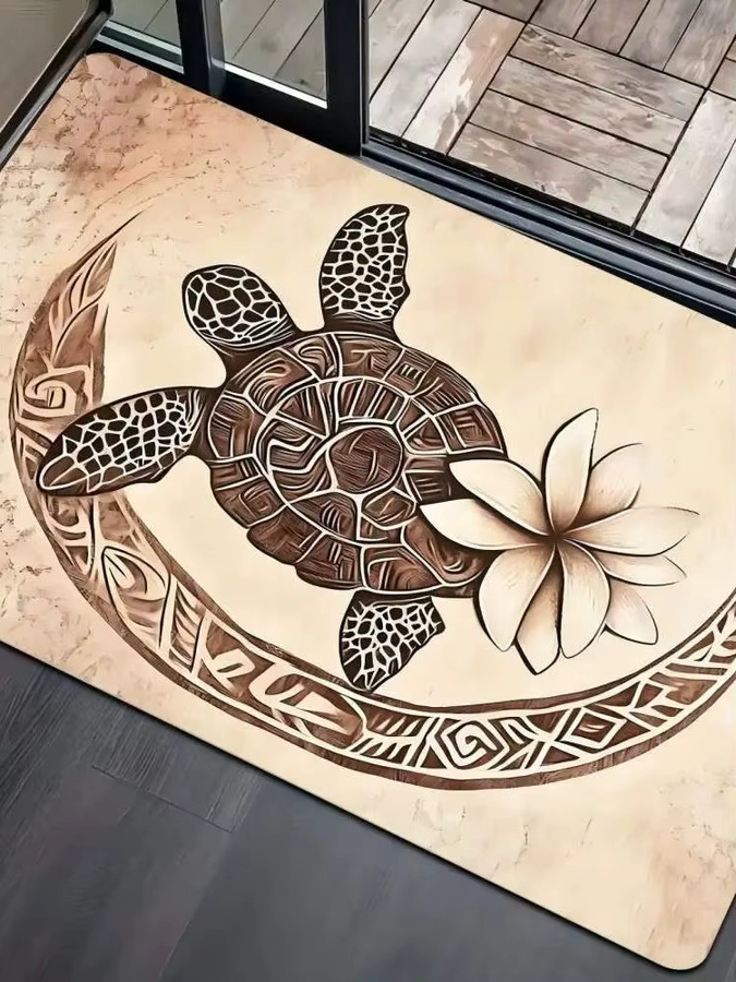 VIKAMA Fußmatte mit Schildkröten-Blumenmuster in Beige, weiche und maschinenwaschbare Eingangsmatte, B/T: 60 x 40 cm - Bild 4