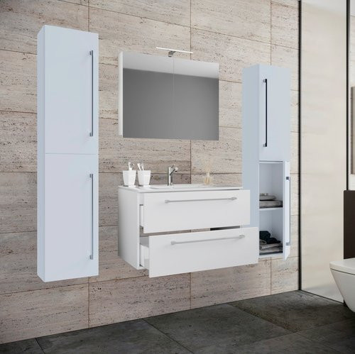 VCM Badinos 5-tlg. Badmöbel-Set in Weiss mit Waschtisch, Waschbecken, Unterschrank und Spiegelschrank, B/H/T: 60 x 150 x 46 cm - Bild 1