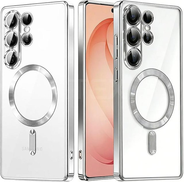 Magnetische Silikonhülle für Samsung Galaxy S26 Ultra und S26 Plus in Transparent/Grau - Bild 1