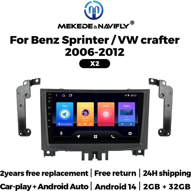 MEKEDE Android Multimedia Autoradio mit IPS-Touchscreen und kabellosem CarPlay für Benz Sprinter und VW Crafter, Schwarz - Bild 1