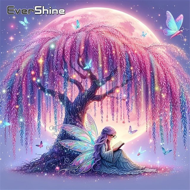 Evershine Diamant-Mosaik Stickerei-Set Landschaftsbild mit Elfenmädchen und Mond Motiv, Multicolor, B/H: 20 x 20 cm - Bild 1