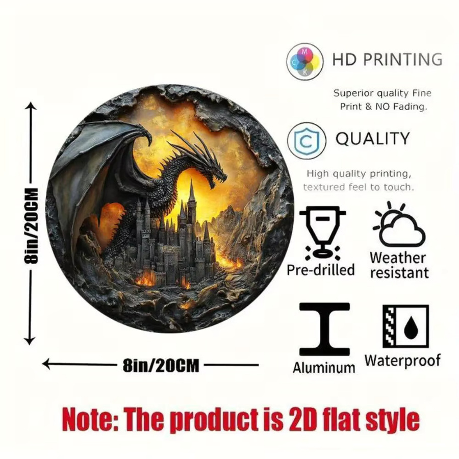 DragonVintageCharm ™ Runde Wanddekoration aus Aluminium mit Drachenmotiv im Vintage-Stil, Durchmesser: 20 cm - Bild 2
