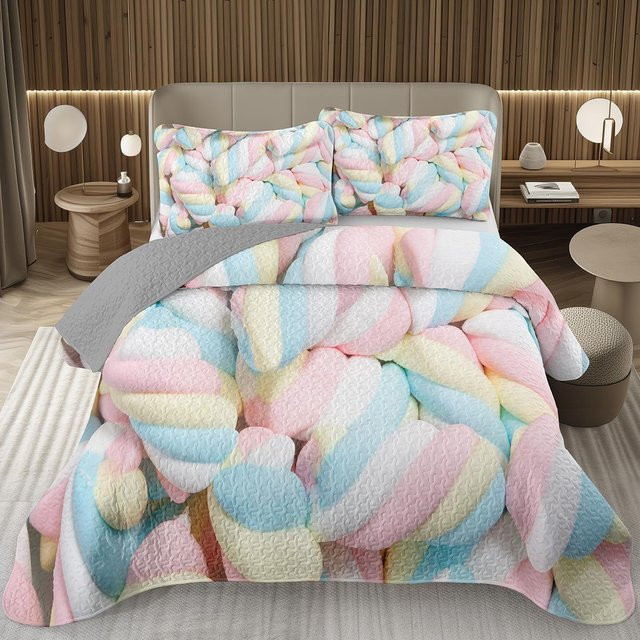 Lodestar Süßigkeiten-Quilt-Set mit Lutscher-Motiv für Kinder und Teenager, gesteppte Tagesdecke aus Mikrofaser, Mehrfarbig, B/T: 210 x 210 cm - Bild 1