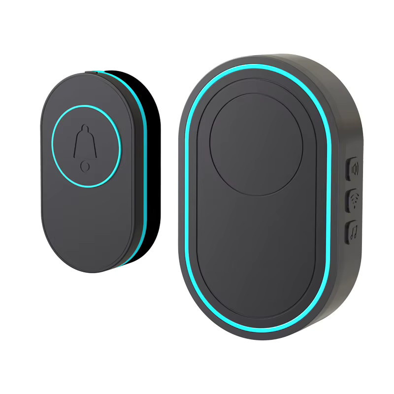 AiHexsm Drahtlose Türklingel mit EU-Stecker, IP67 wasserdichte Smart Home Türklingel mit LED-Blitz und Sicherheitsalarm, Farbe: Schwarz - Bild 1