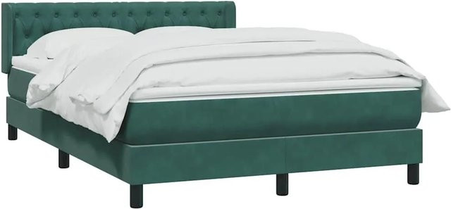 vidaXL Boxspringbett mit Matratze in Dunkelgrün aus Samt, Hybrid-Design mit Taschenfederkern, B/T: 160 x 220 cm - Bild 1