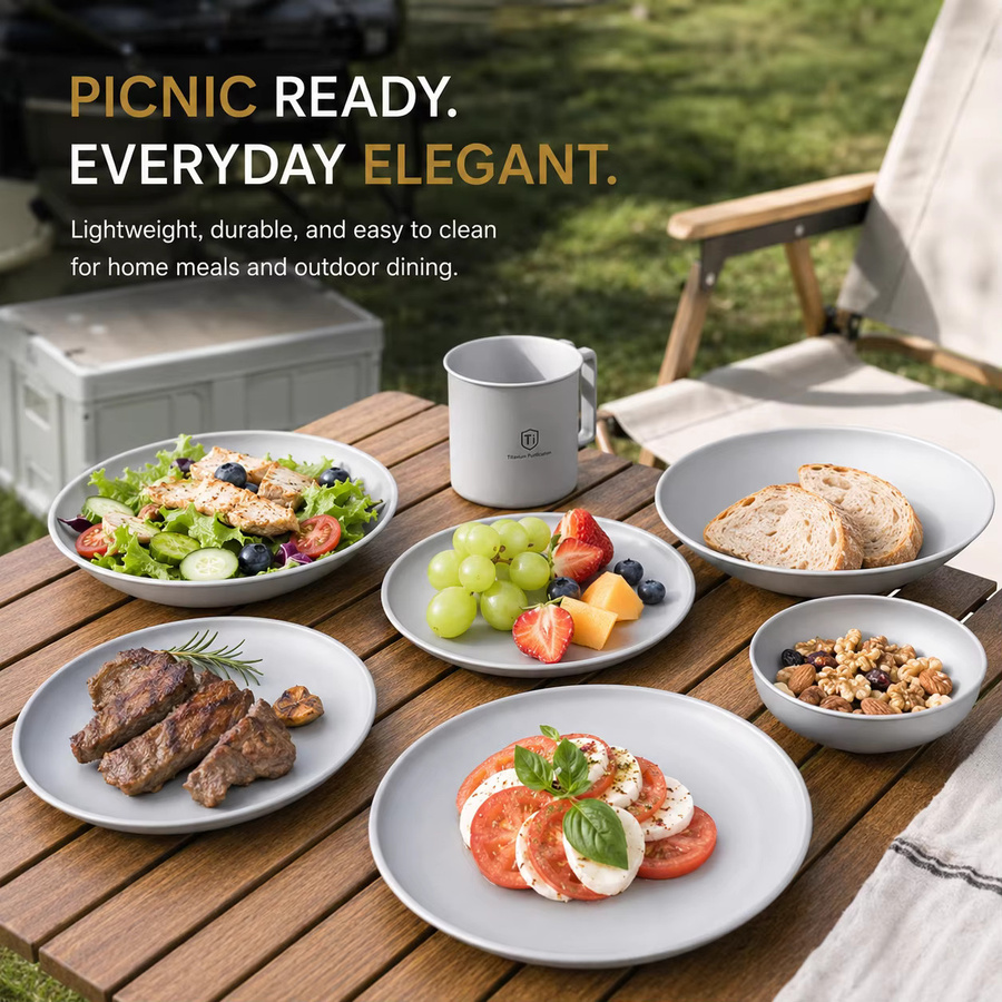 3/5-teiliges PGY Campinggeschirr-Set aus Edelstahl in Grau, leichtes und stapelbares Outdoor-Geschirr für Picknick und Grillen - Bild 2