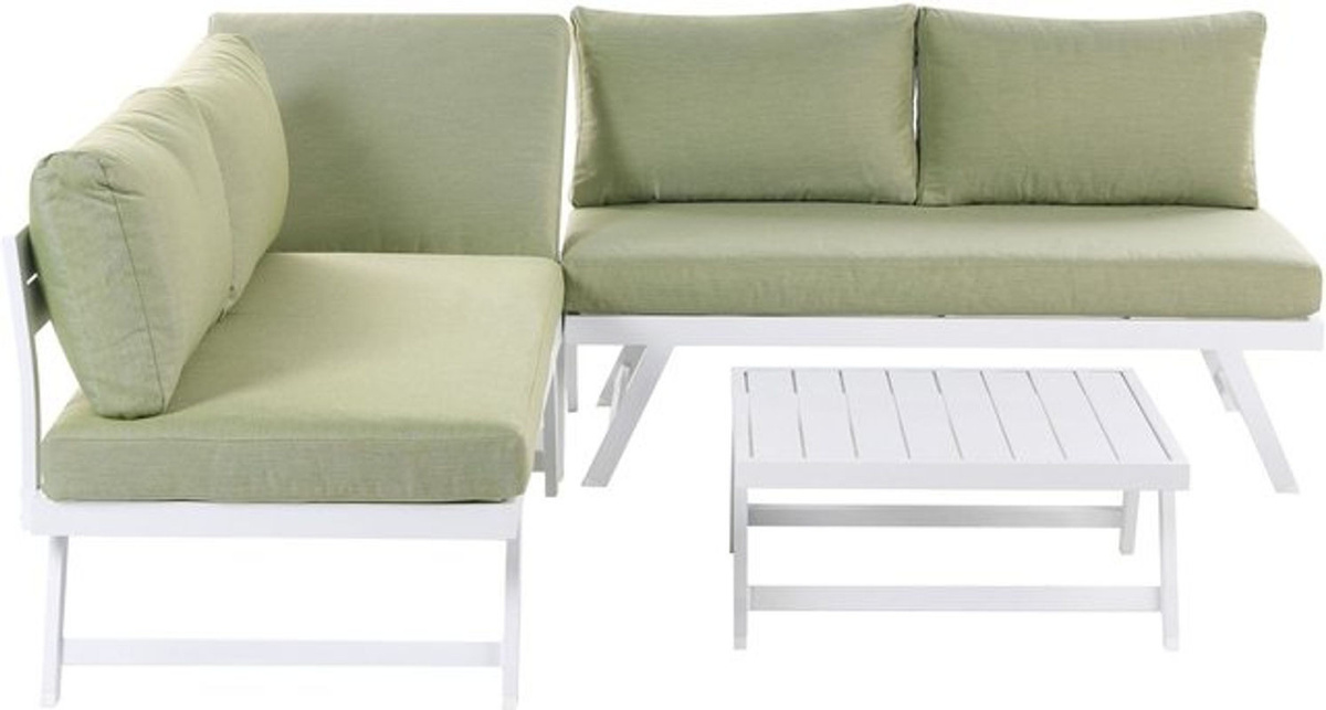 BELIANI Modernes Garten-Loungemöbel-Set in Grün und Weiß aus Aluminium und Polyester mit 5 Sitzplätzen, 2 Sofas und Tisch - Bild 1