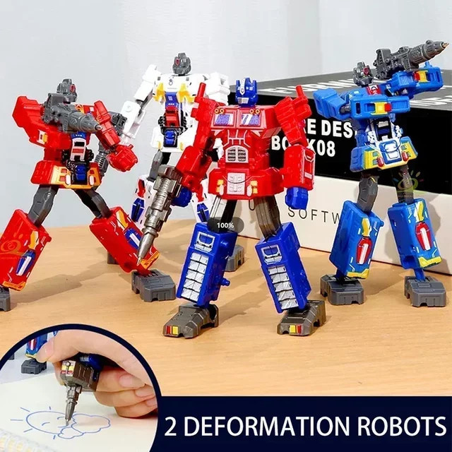 2-in-1 Transformations-Roboter-Spielzeug, Verwandelbarer Kugelschreiber, Roboter, Blau, Bunt / Mehrfarbig - Bild 1