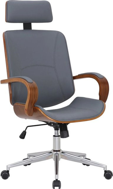 DELUKE Chefsessel KINGO Ergonomischer Bürostuhl aus Kunstleder und Metall in Walnuss/Grau, H x B x T: 118 x 70 x 70 cm - Bild 1