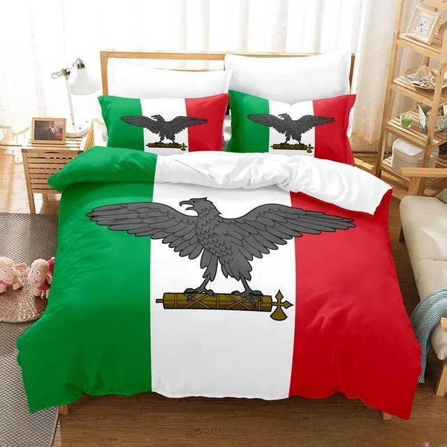 Binchi Outdoor Product Bettwäsche-Set mit Italienischer Flagge im 3D-Druck, Mikrofaser, Mehrfarbig, B/H: 210 x 210 cm - Bild 1