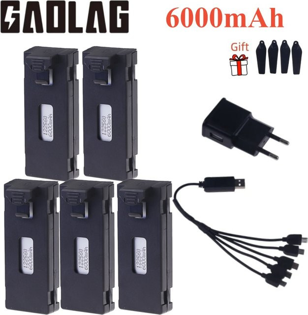 GAOLAG Wiederaufladbare Li-Ion Batterie 3,7 V 6000 mAh in Schwarz für RC Drohnen E88 E88PRO E525 E99 P1 F185 F195 E100 Quadcopter - Bild 1