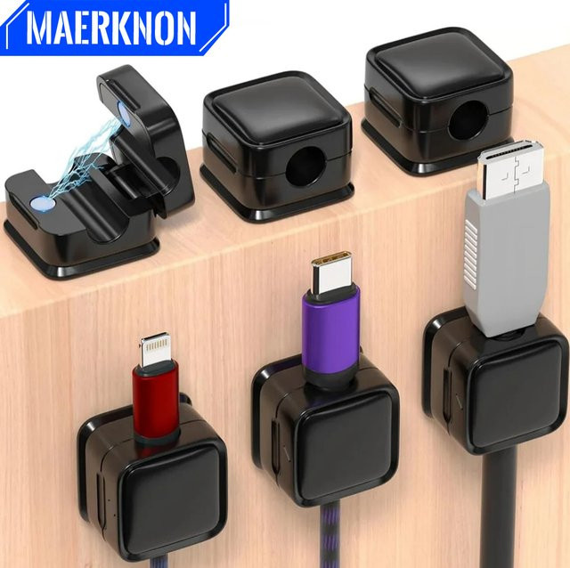 Maerknon Magnetische Kabel Clips zur kabelfreien Organisation unter dem Schreibtisch, Einstellbare Kabelhalter in Schwarz oder Weiß - Bild 1