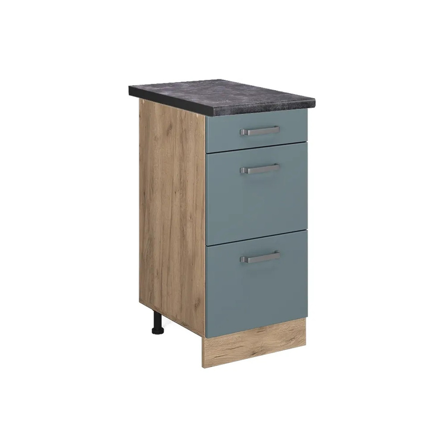 Vicco Küchenunterschrank R-Line in Blau-Grau und Eiche mit Schubladen, B: 40 cm, T: 60 cm, H: 81,6 cm - Bild 2