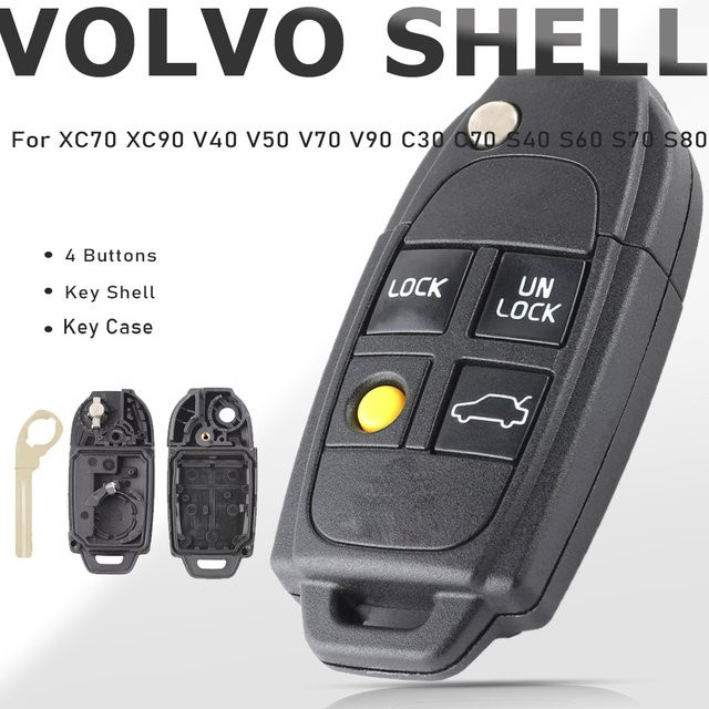 KEYECU 4 Tasten Flip Remote Key Shell Fob für Volvo XC70 XC90 V40 V50 V70 V90 C30 C70 S40 S60 S70 S80, Schwarz - Bild 1