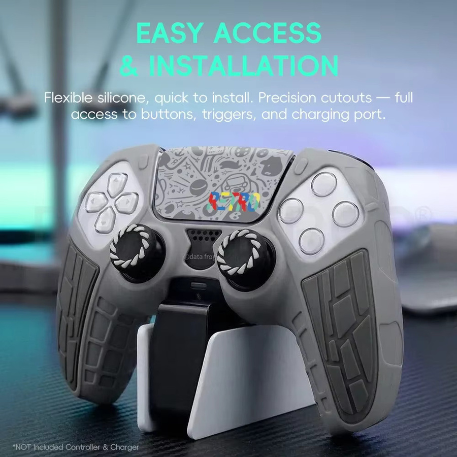 DATA FROG Silikonhülle für PS5 DualSense Controller in Grau inklusive Thumbstick-Kappen - Bild 6