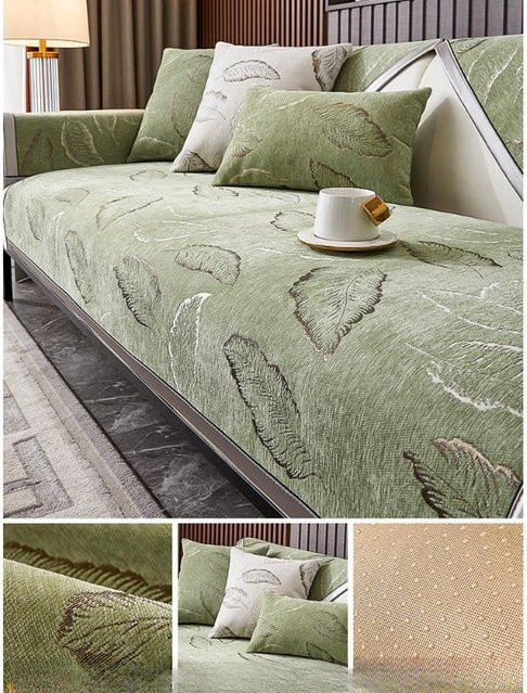 Rutschfestes Sofa-Sitzkissen mit Chenille-Bezug und floralem Design in Grün, rechteckig - Bild 1