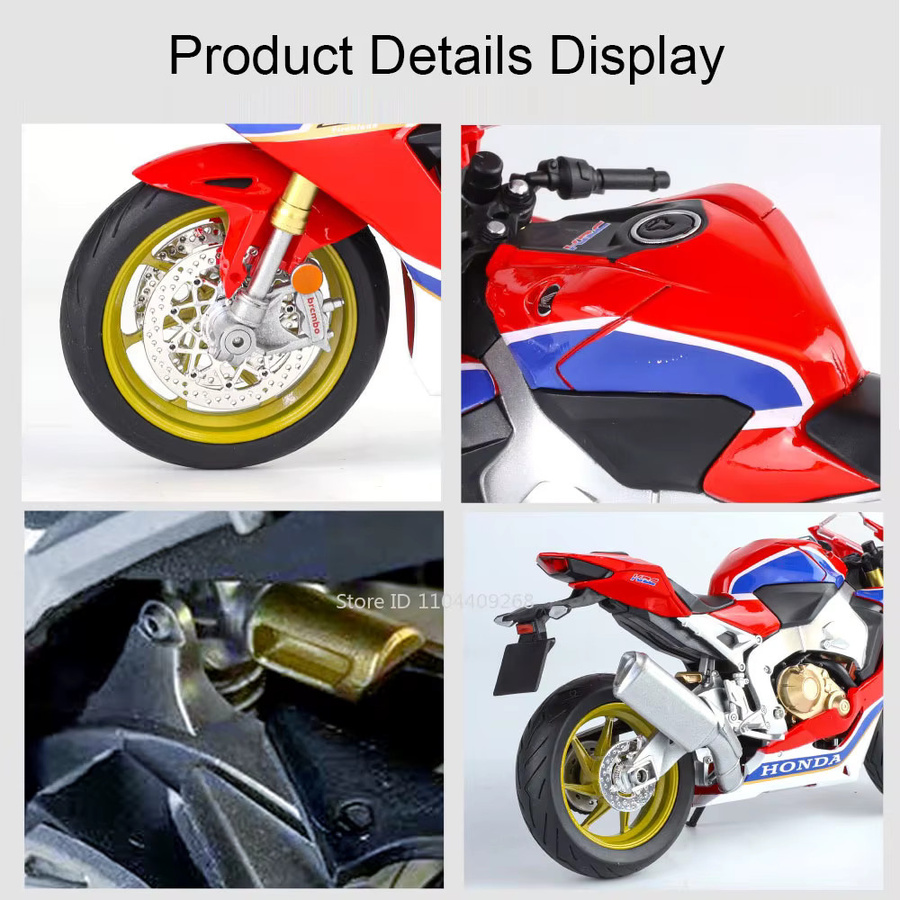 MAKEDA Motorrad Modell Spielzeug CBR1000 S1000RR H2R Diecast Metall Fahrzeug in Grau und Bunt im Maßstab 1:9 - Bild 2