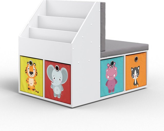 VICCO Kinderregal ONIX mit Sitzbank und 6 Faltboxen für das Kinderzimmer