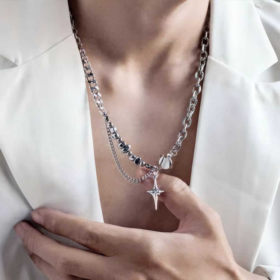 Anhänger Stern Kreuz, Titan, Silber, Zirkonia, Unisex - Bild 2