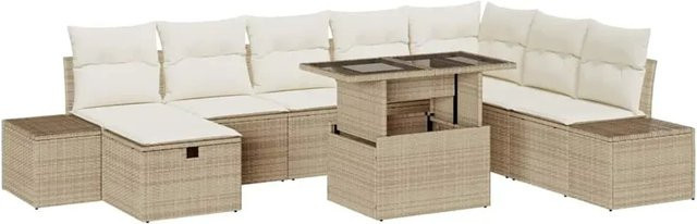 vidaXL Garten-Sofa-Set 11-teilig aus Poly-Rattan und Stahl in Beige mit Polstern - Bild 1