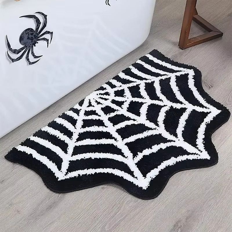 Halloween Spinnennetzmatte aus Kristall-Samt mit Fledermaus-Design, rutschfeste Dekorationsmatte für deine Heimdekoration oder den Eingangsbereich - Bild 3