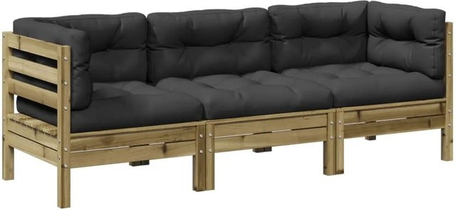 vidaXL 3-tlg Garten-Sofagarnitur L-Form aus Kiefernholz mit Kissen in Anthrazit und Grau - Bild 1
