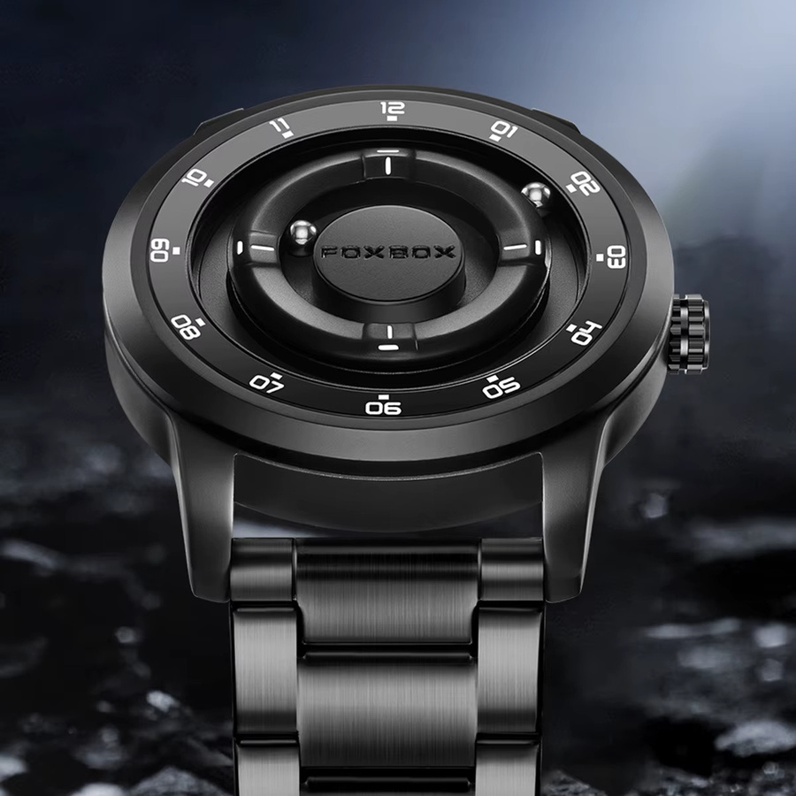 FOXBOX Armbanduhr, Planeten-Design, Quarz, Edelstahl, Schwarz, Herren - Bild 2