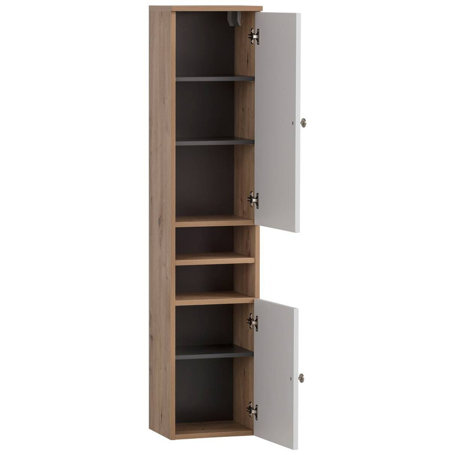 Hochschrank Jesper von Möbelpartner in Eiche Nachbildung und Weiß Matt mit Landhausoptik, B/H/T: 30,3 x 138,3 x 25,4 cm - Bild 2