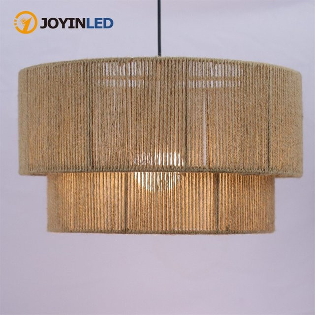 JOYINLED 2-lagiger LED-Kronleuchter aus Rattan im Boho-Stil, schwarze Pendelleuchte für Esszimmer und Küche, Durchmesser: 45 cm, Fassung E27 - Bild 1
