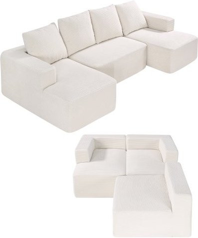 VEVOR Modulares U-förmiges Ecksofa als Schlafsofa mit Cordstoff und Kissen, Beige - Bild 1