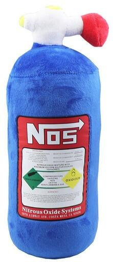 Nos Lachgasflasche Plüschkissen als weiche Auto Dekoration für Nacken und Rückenlehne, Blau, B/H: 45 x 18 cm - Bild 1