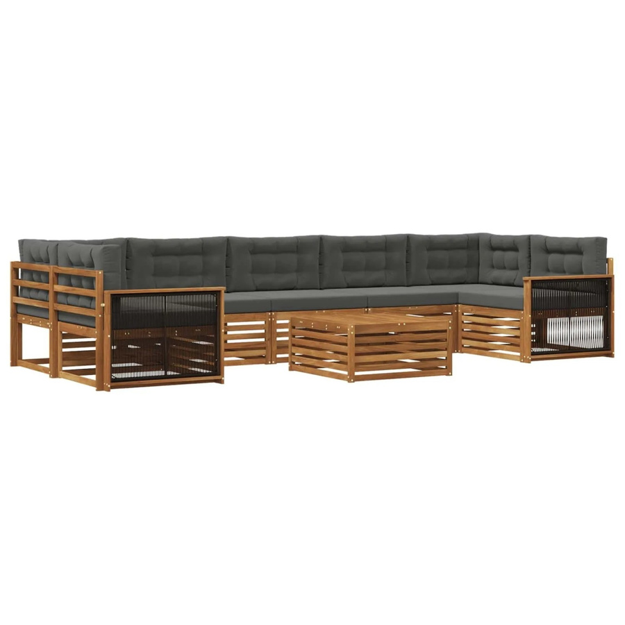 vidaXL Outdoor-Sofagarnitur in U-Form aus massivem Akazienholz mit 8 Kissen in Natur und Anthrazit - Bild 2