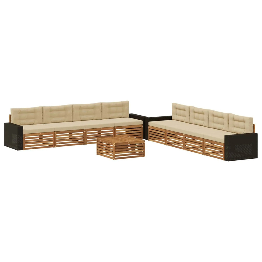 vidaXL Outdoor-Sofagarnitur aus Akazienholz mit 9-teiligem Set in Natur und Beige mit UV-beständigem Polyester-Bezug - Bild 2