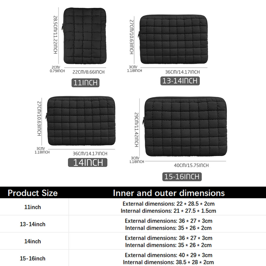 Gepolsterte Laptop-Tasche ValueWin in Schwarz mit gesteppter Hülle für MacBook Air Pro, iPad, Lenovo und HP, passend für 11 bis 15,6 Zoll - Bild 2