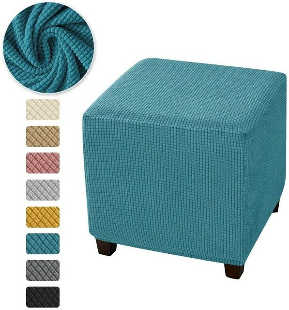 Yiran Furniture Quadratische Hockerbezüge aus Polarfleece in Türkis, Elastisch und Schmutzabweisend - Bild 1